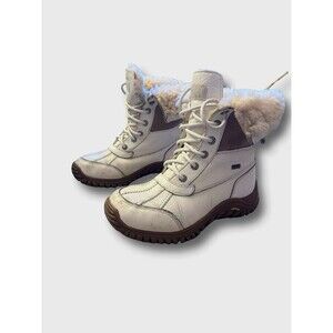 UGG Women's White Waterproof Shearling Lace-Up Snow Boots Leather 3235 US 6